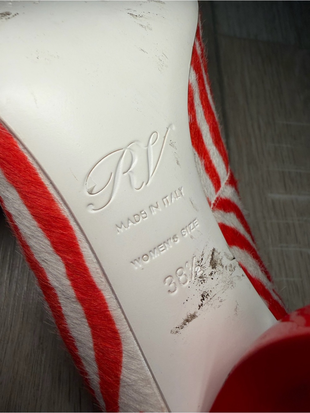 Roger Vivier Red and White Zebra-Print Pointed Toe Pumps - Picture 5 of 5